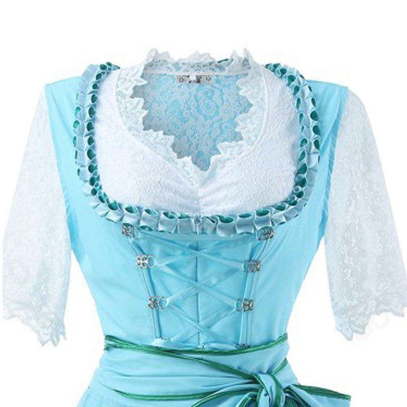 Damen nan romantisches Alpenkleid mit geschnürtem Mieder, Spitzeneinsatz und Taillenschärpe Drune