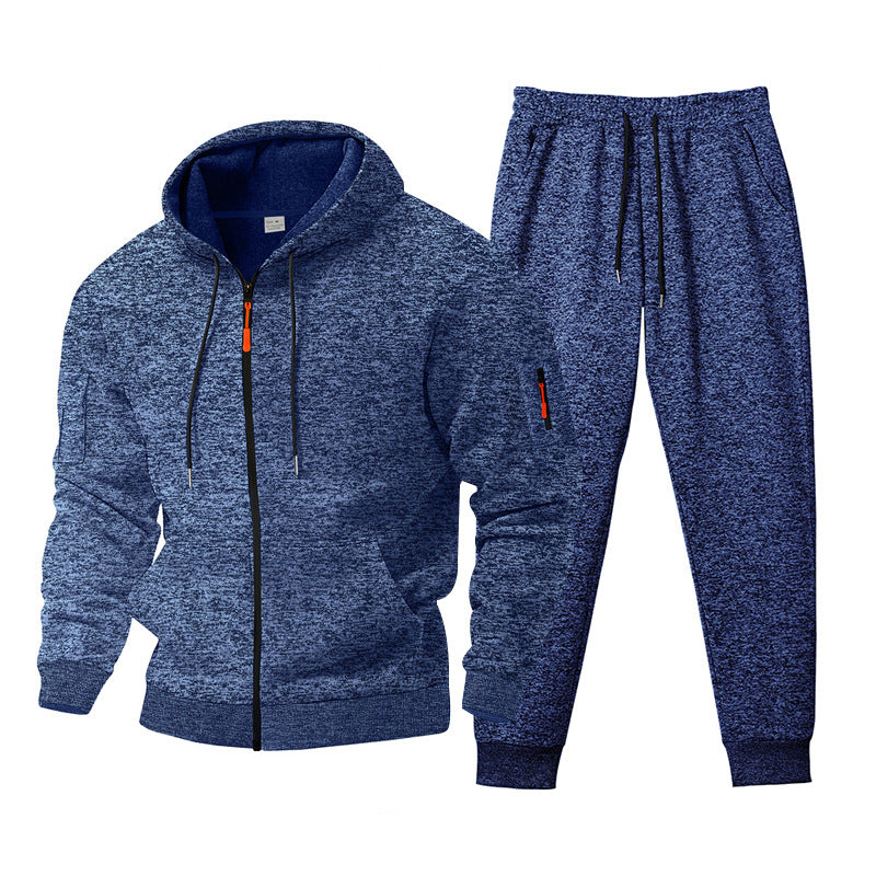 Herren nan meliertes Kapuzen-Sweatset mit durchgehendem Reißverschluss, Reißverschluss-Armtasche und Kordelzug-Jogginghose Drune