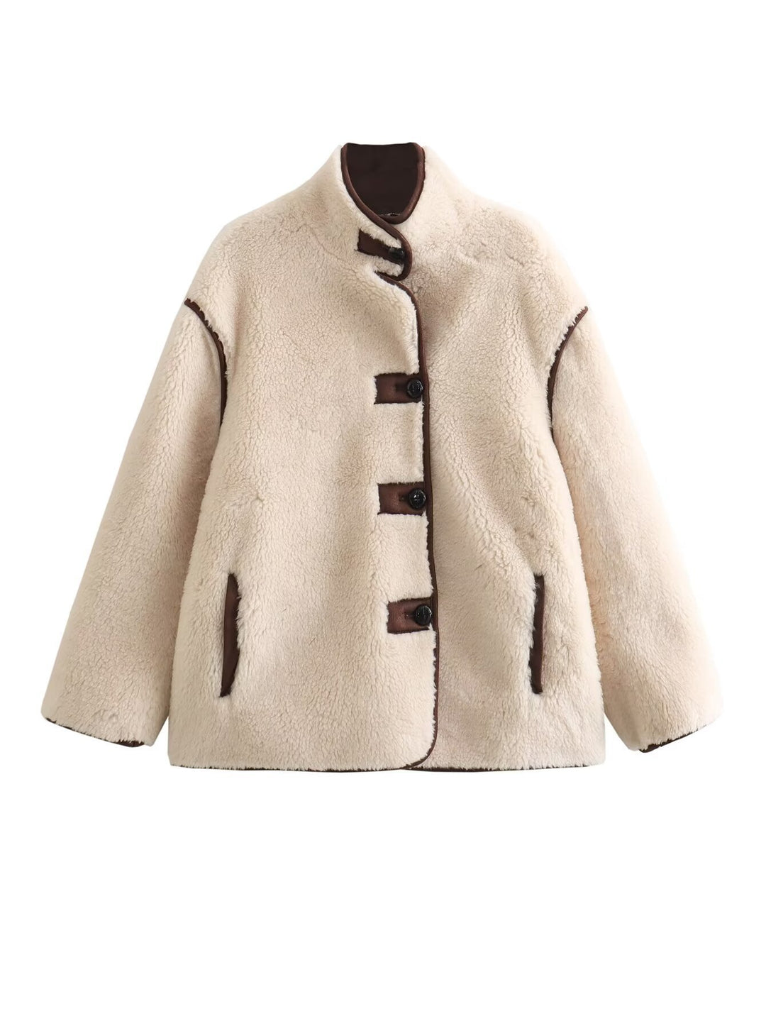 Damen Teddyfelljacke mit stylischem Stehkragen und praktischen Taschen Drune