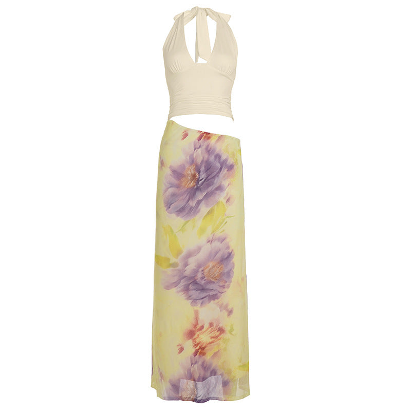 Damen Maxikleid mit floralem Design und verstellbarem Halterträger Drune