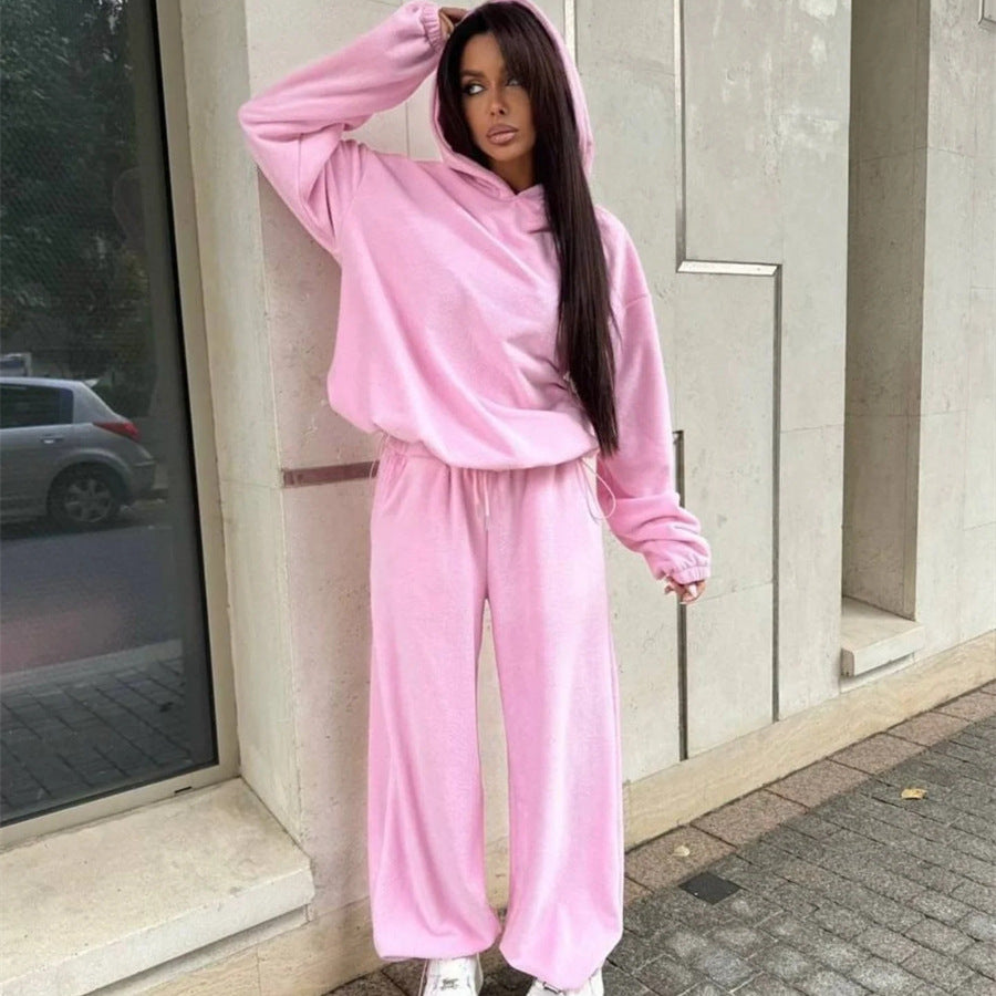 Damen Fleece-Loungewear-Set mit praktischen Taschen und lässigem Schnitt Drune
