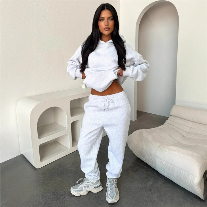 Damen Sportliches Loungewear-Set mit Kapuze und elastischem Bund Drune