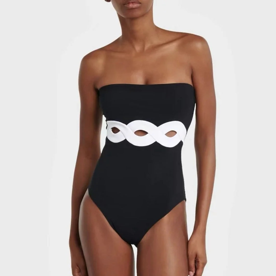 Damen Bandeau-Badeanzug mit elegantem Wickelrock Drune