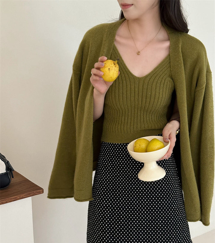 Damen kuscheliger Strickcardigan mit offenen Ärmeln und weich flauschiger Textur Drune