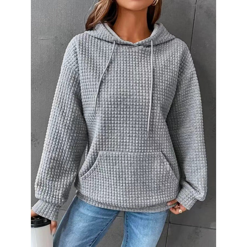 Damen Kuscheliger Waffelpullover mit Kapuze und Kängurutasche Drune