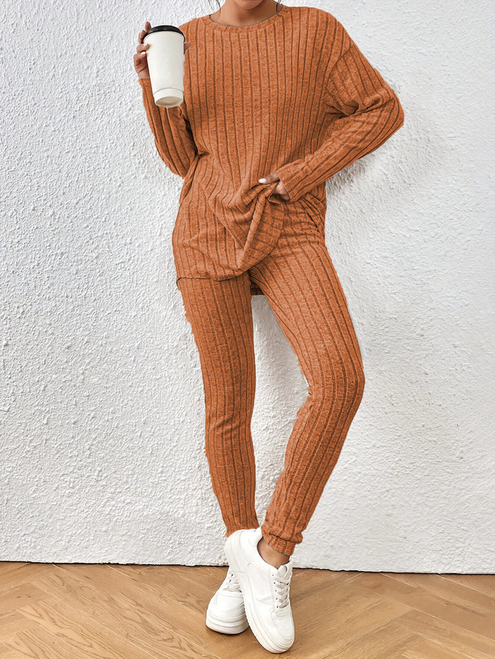Damen Langärmliges Strickset mit Rippstruktur Drune
