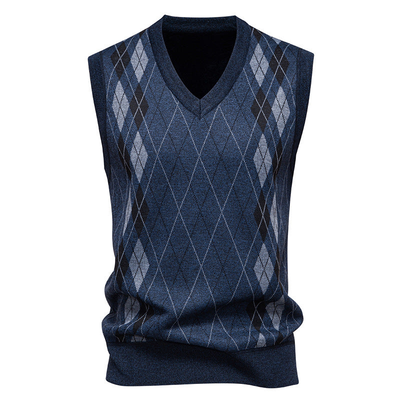 Herren nan elegante Rautenmuster-Strickweste mit V-Ausschnitt und leichtem Baumwollmix Drune