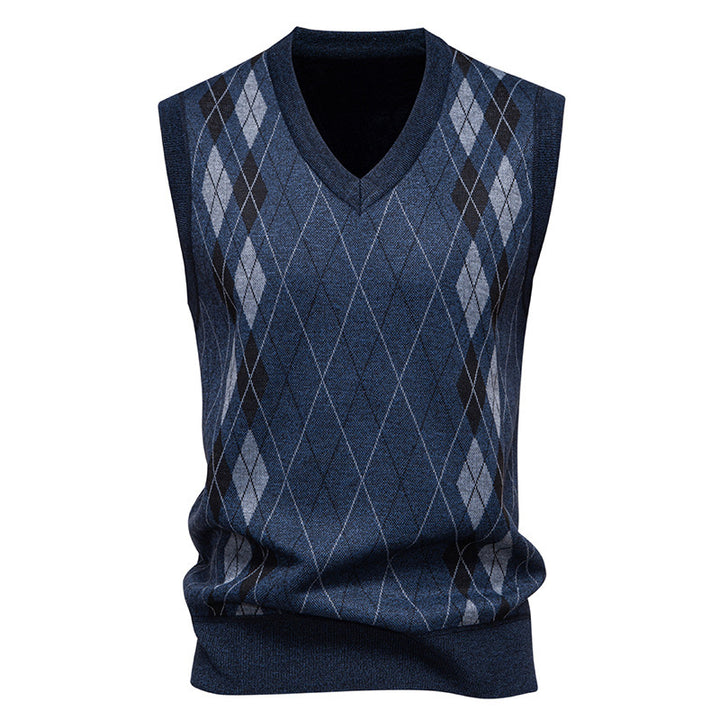 Herren nan elegante Rautenmuster-Strickweste mit V-Ausschnitt und leichtem Baumwollmix Drune