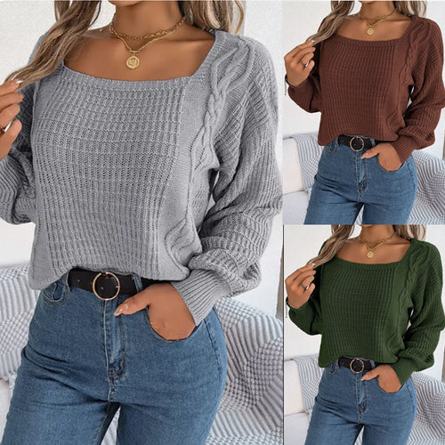 Damen lässiger Strickpullover mit strukturierter Oberfläche und romantischem Zopfdesign Drune