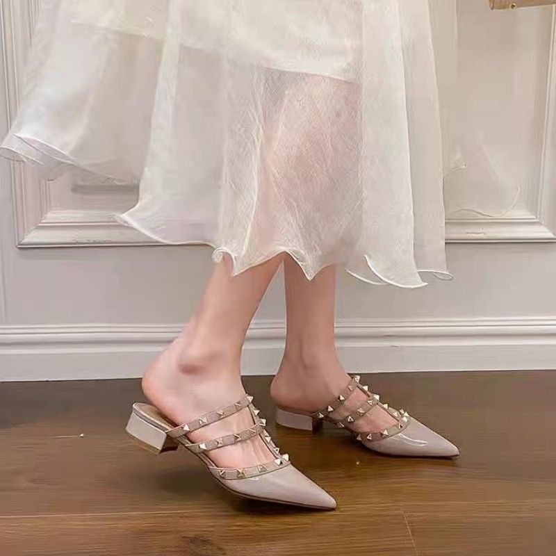 Damen Mules mit dekorativen Riemen und komfortablem Blockabsatz Drune