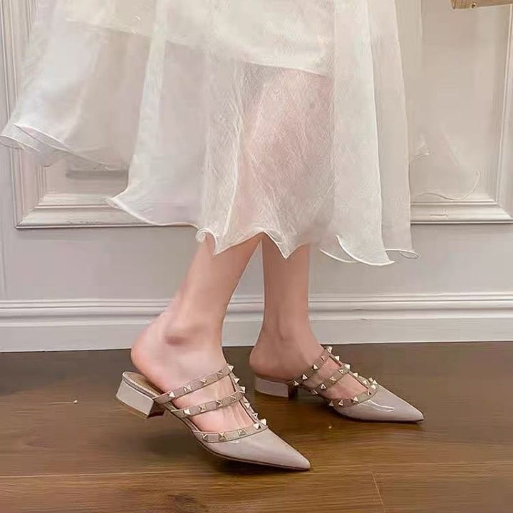 Damen Mules mit dekorativen Riemen und komfortablem Blockabsatz Drune