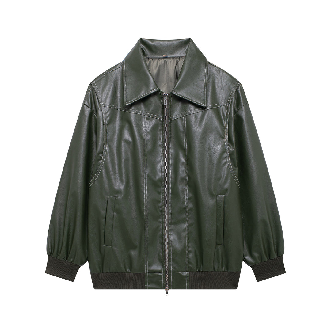 Damen Kunstlederjacke mit elastischen Bündchen und hochschließendem Kragen Drune