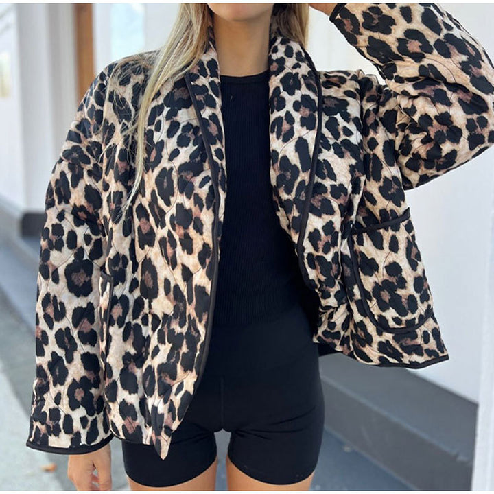 Damen Modische Leopard-Jacke mit eleganten Paspeldetails Drune