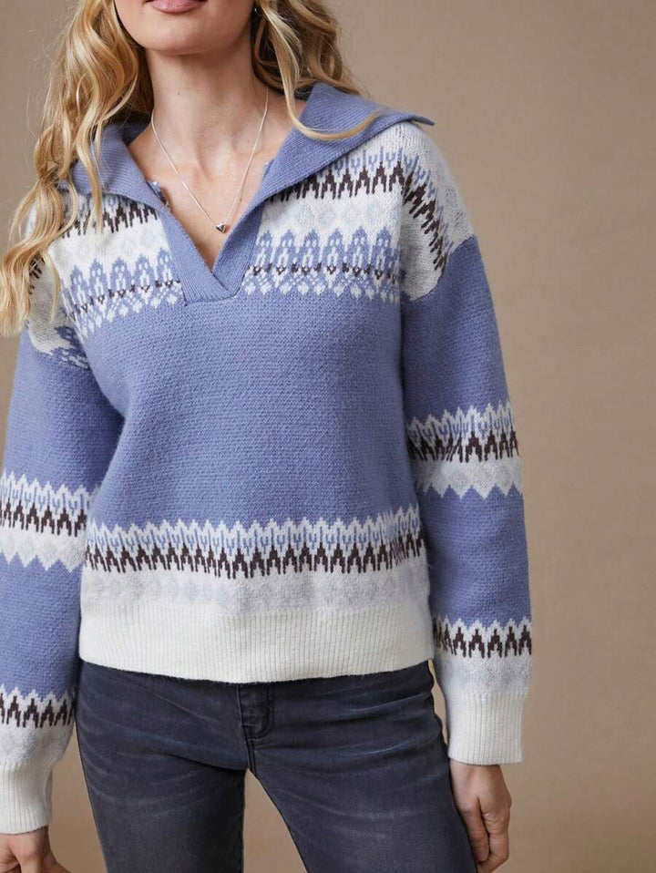 Damen kuscheliger Pullover mit Norweger-Muster und modernem Stehkragen Drune