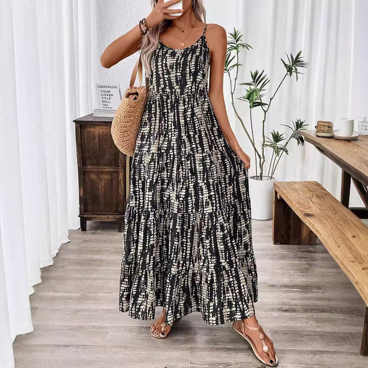 Damen Maxikleid mit leichtem Schnitt und farbenfrohem Druck Drune