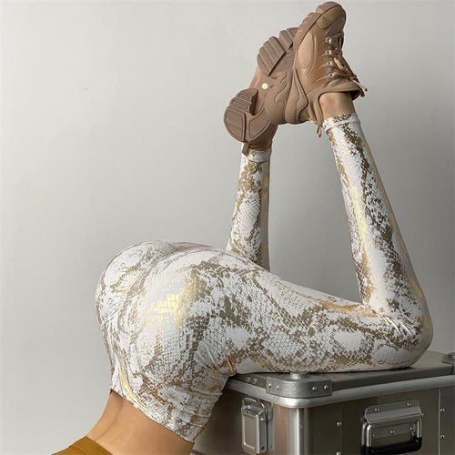 Damen Sportleggings im Schlangenprint mit hohem Bund Drune