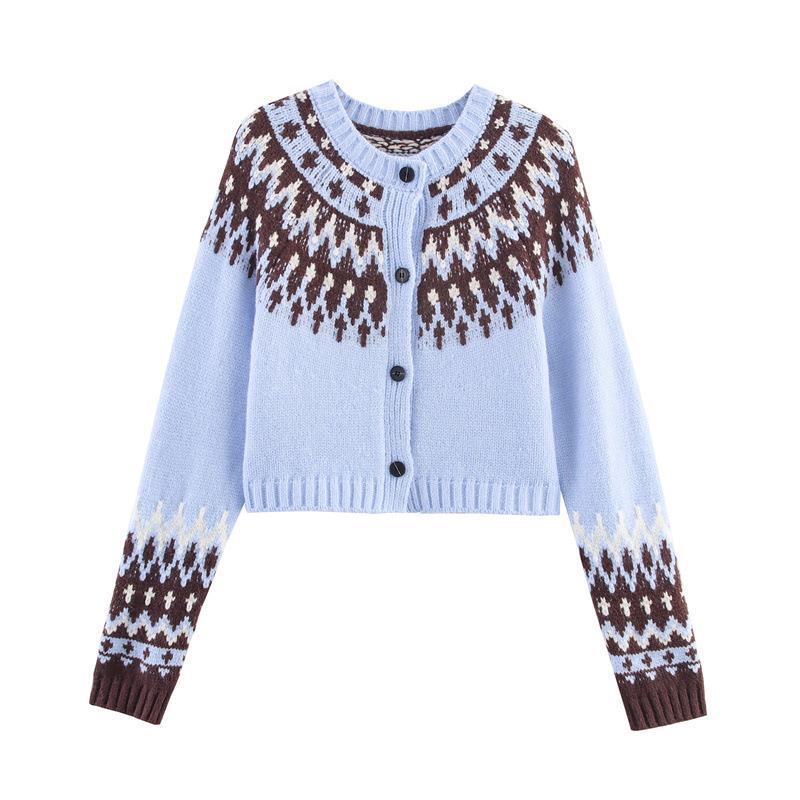 Damen gestrickte Winterjacke mit traditionellem Muster und Knöpfen Drune