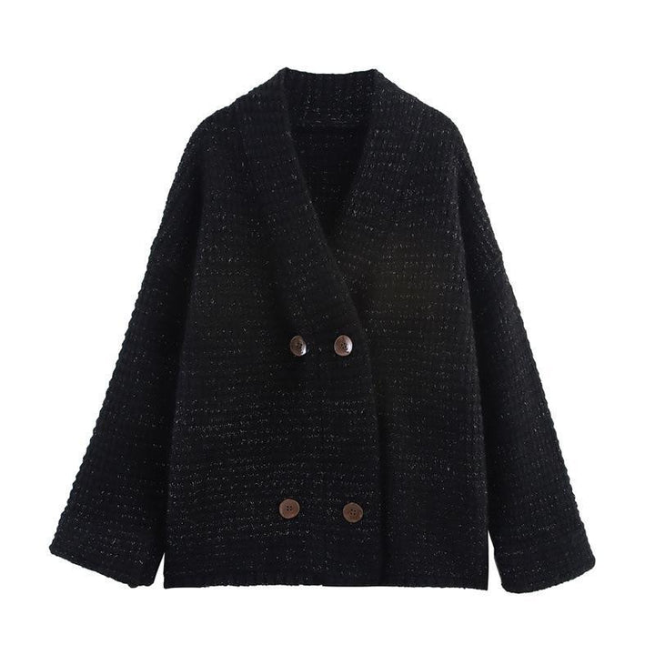 Damen gesteppte Strickjacke mit dekorativem Knopfverschluss und hohem Kragen Drune