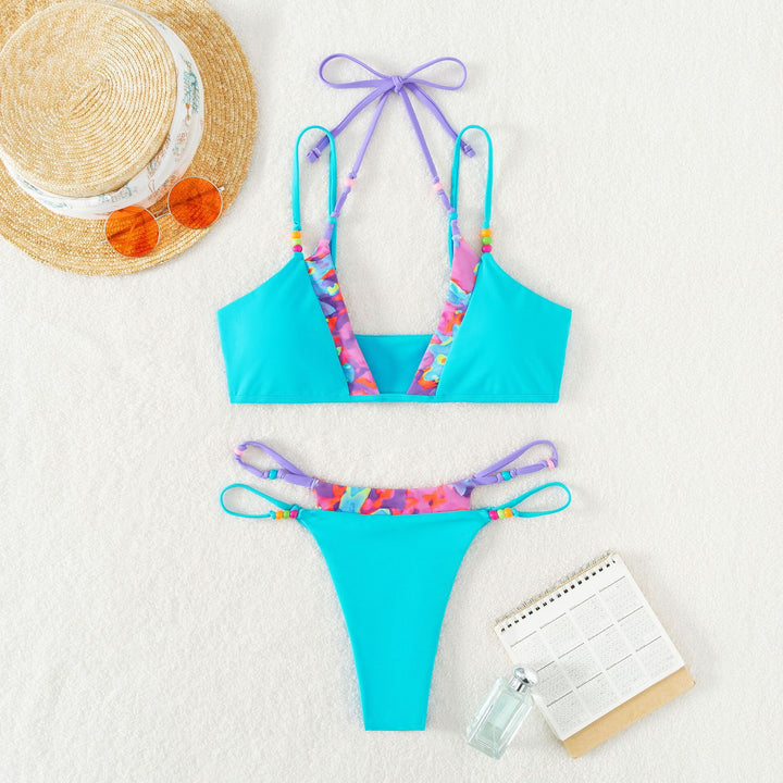 Damen Triangel-Bikini mit trendy Blumenmuster und modischem Bindesystem Drune