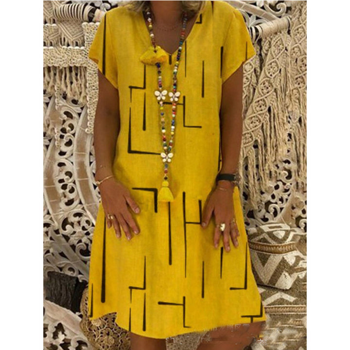Damen Freizeitkleid aus Leinen mit minimalistischem Druck Drune