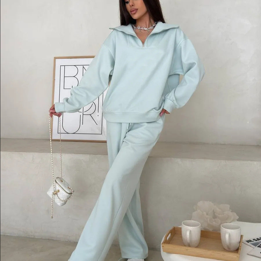 Damen eleganter Fleece-Sportanzug mit hochgeschlossenem Kragen und praktischem Reißverschluss Drune