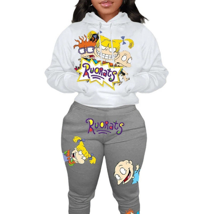 Damen Hoodie und Jogginghose Set im Cartoon-Stil Drune