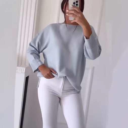 Damen Lässiger Oversized Pullover mit asymmetrischem Schnitt und Knopfdetails Drune