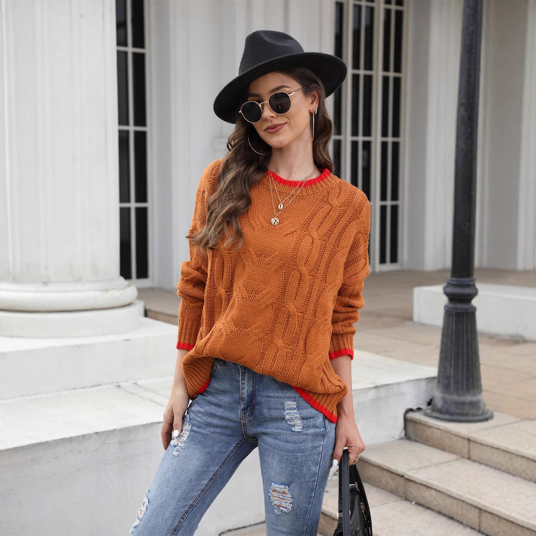 Damen Grobstrickpullover mit einzigartigem Zopfmuster und modischen Akzenten Drune
