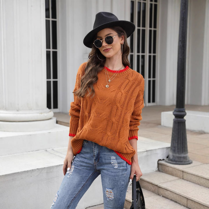 Damen Grobstrickpullover mit einzigartigem Zopfmuster und modischen Akzenten Drune