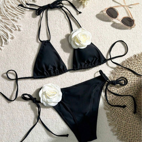 Damen Triangel-Bikini mit Blumenapplikation Drune