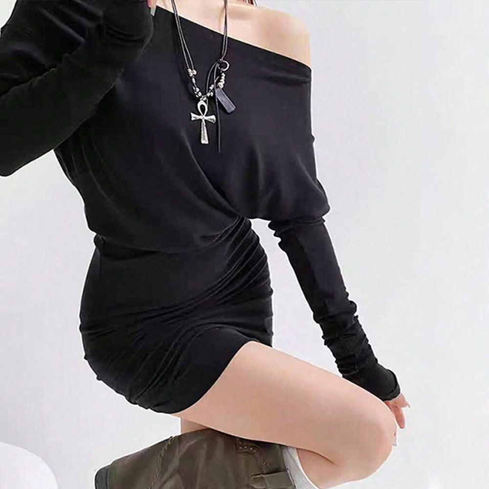 Damen lässiges Ein-Schulter-Minikleid mit fließendem Schnitt Drune