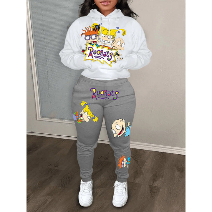 Damen Hoodie und Jogginghose Set im Cartoon-Stil Drune