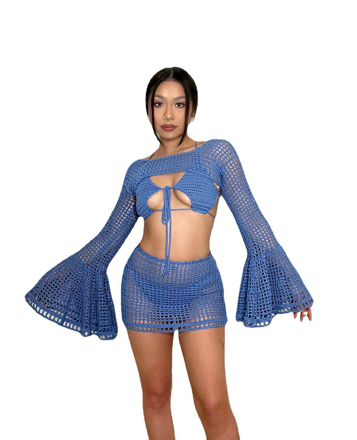 Damen gehäkeltes Strandoutfit mit verspielten Rüschendetails Drune