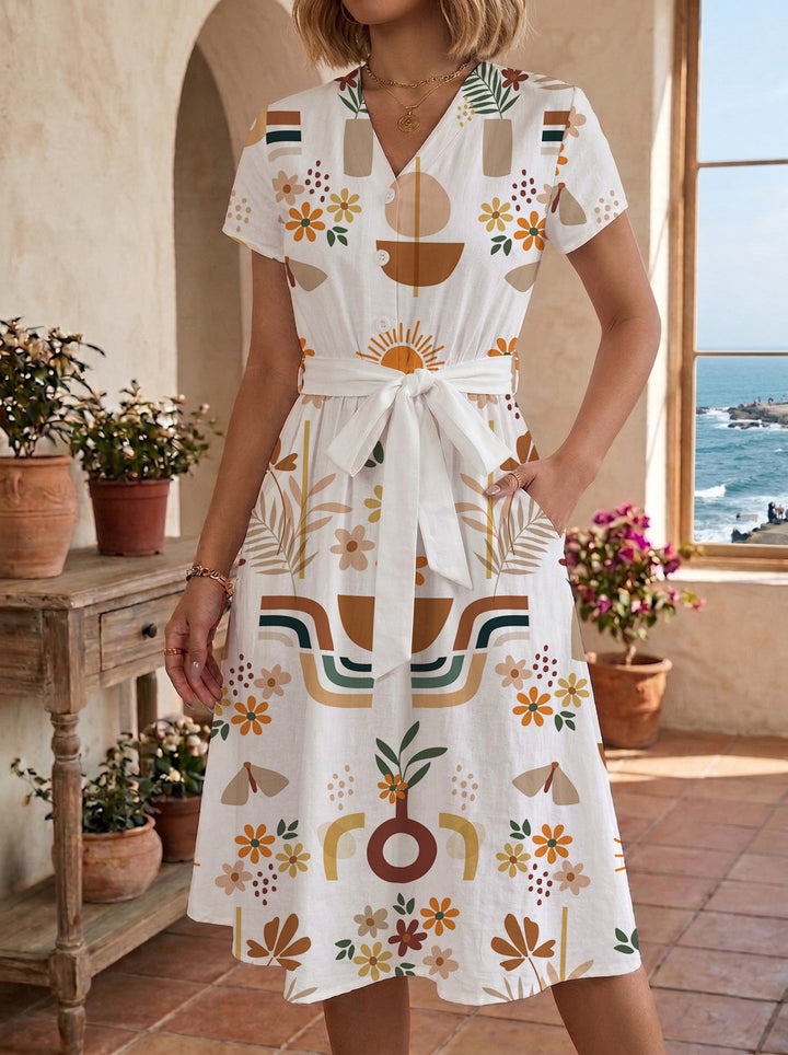 Damen lässiges Kleid mit modernem Leoprint und taillierbarem Gürtel Drune