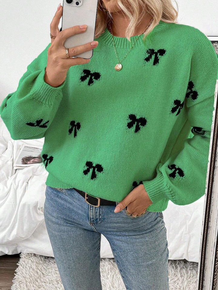 Damen Strickpullover mit dekorativem Schleifenmuster Drune
