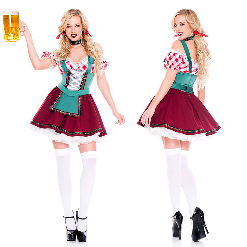 Damen nan traditionelles Oktoberfest Dirndl Kostüm mit verstellbarem Schnürmieder und abnehmbarer Schürze Drune