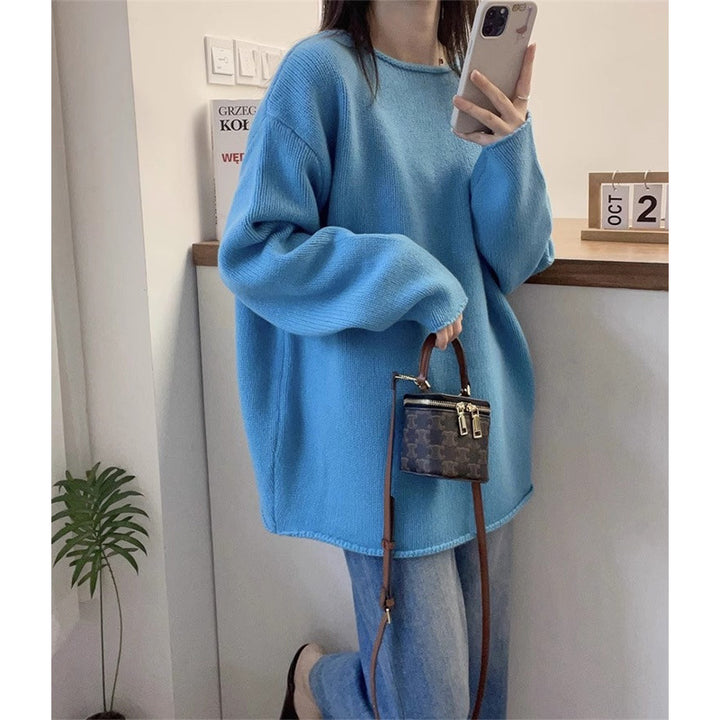 Damen Oversized Strickpullover mit lässigem Schnitt und hohem Kragen Drune