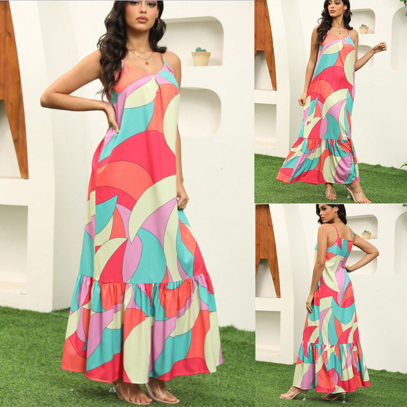 Damen Maxikleid mit farbenfrohem Mustermix und voluminösem Rock Drune
