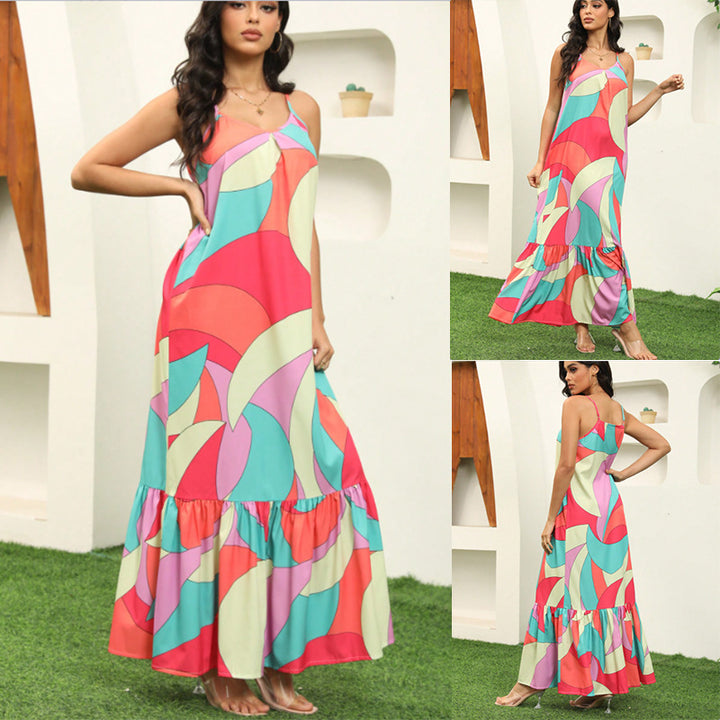 Damen Maxikleid mit farbenfrohem Mustermix und voluminösem Rock Drune