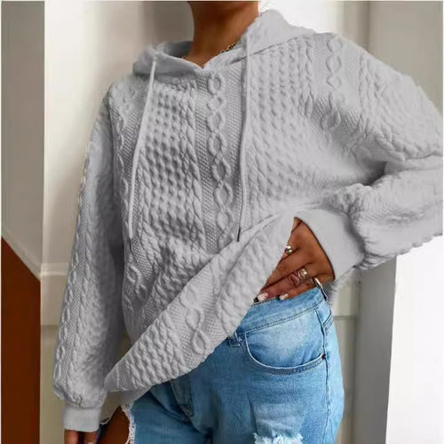 Damen Oversized Strickpullover mit kreativem Kabeleffekt und Kapuze Drune