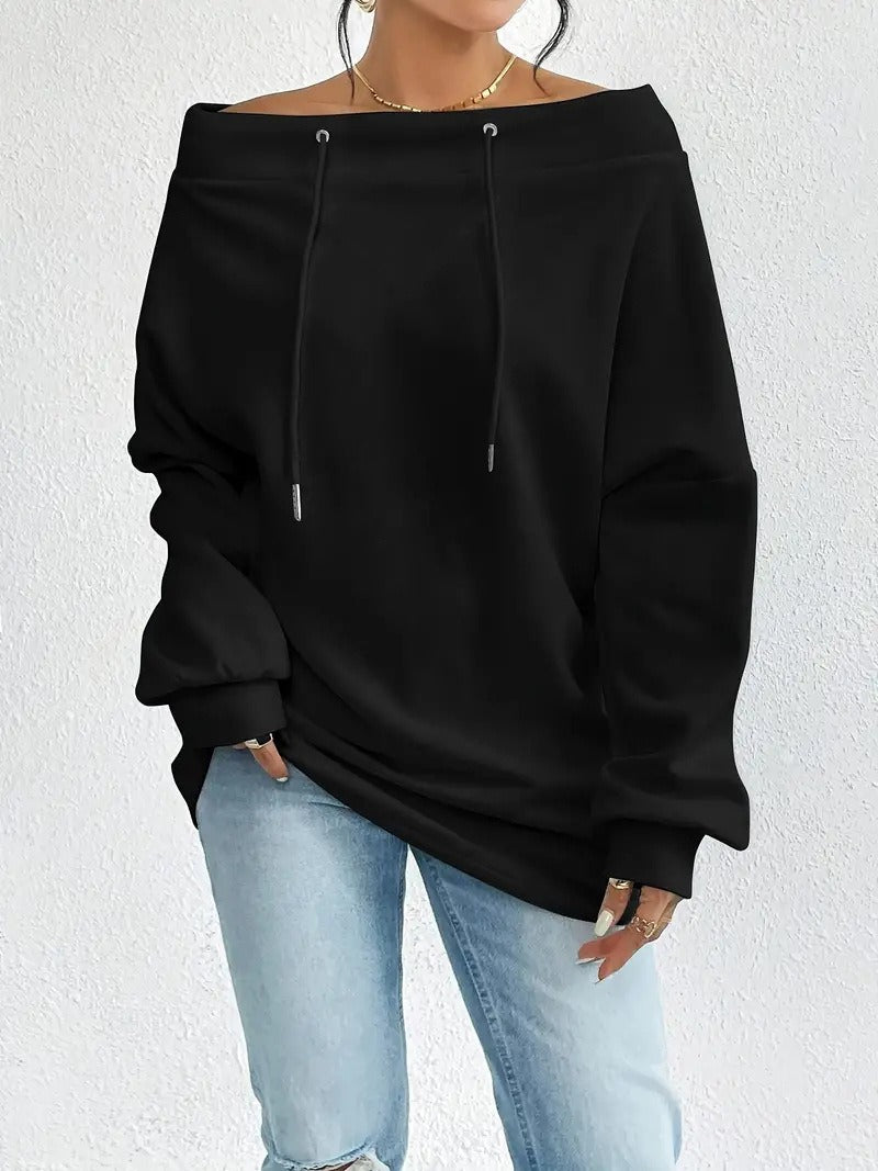 Damen Oversized Hoodie mit offener Schulter und lässigem Schnitt Drune
