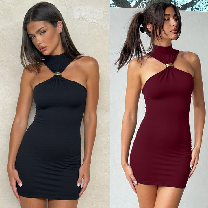 Damen Minikleid mit elegantem Halterhals und Glitzerdetails Drune