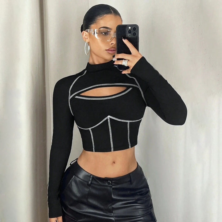 Damen Cropped Pullover mit Cut-Out-Design Drune
