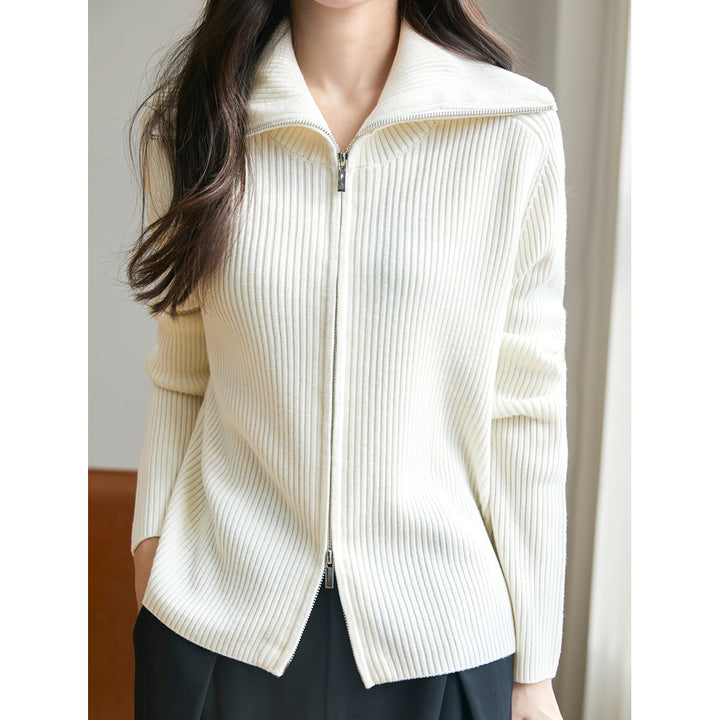 Damen modischer Strickpullover mit hochschließendem Reißverschluss und Rippenstruktur Drune