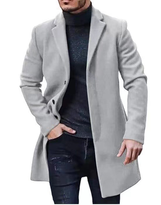 Herren nan langer Wollmixmantel mit Boucléstruktur, taillierter Silhouette und klassischem Revers Drune