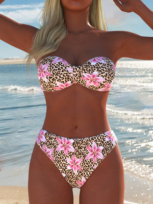 Damen Bandeau-Bikini mit floralem und animalischem Design Drune