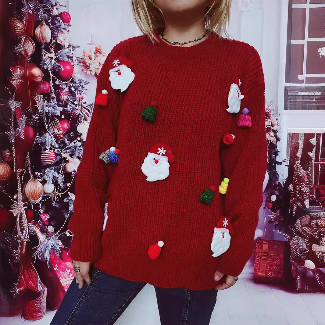 Damen Weihnachts-Pullover mit festlichem Santa-Motiv und strukturierter Strickqualität Drune