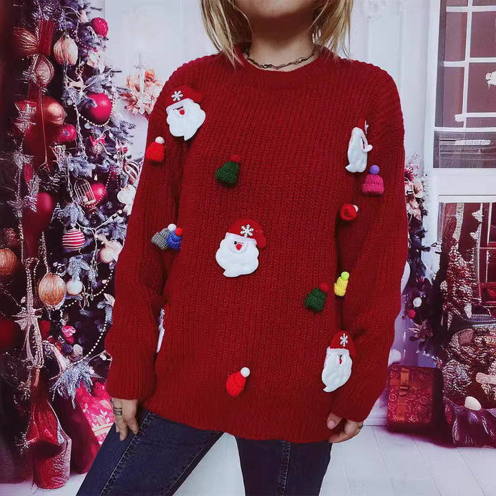Damen Weihnachts-Pullover mit festlichem Santa-Motiv und strukturierter Strickqualität Drune