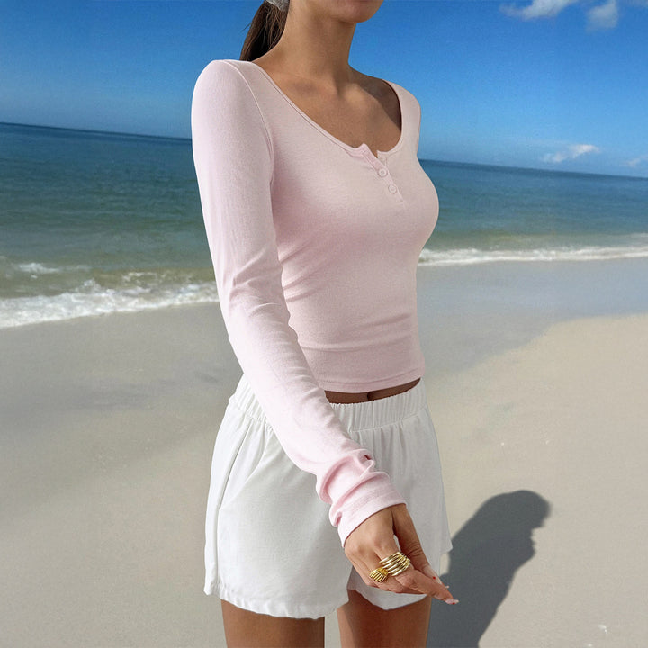 Damen Langarmshirt mit Knopfdetail und lässigem Schnitt Drune