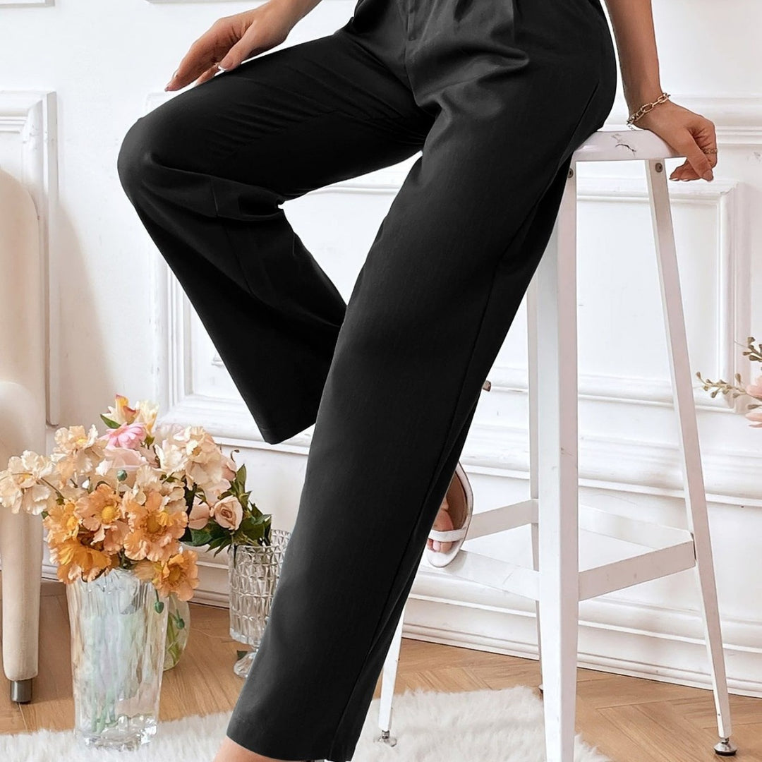 Damen elegante Hochbund-Hose mit schmalem Bein und Faltenwurf Drune